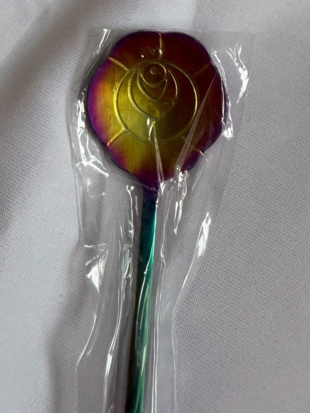 Rainbow Chrome Flower Iced Tea Spoons Set of 4 Stainless Steel Long Handle New
